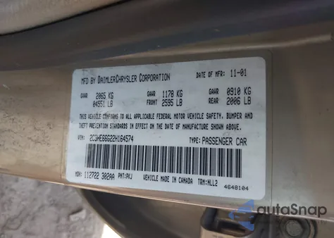 2002 Chrysler 300M из США, поврежденный, VIN 2C3HE66G22H164574